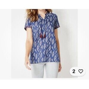 J. Jill Womens Paisley Boho Blouse Embroidered Tassels Size L